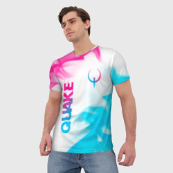 Мужская футболка 3D Quake neon gradient style: надпись, символ - фото 2