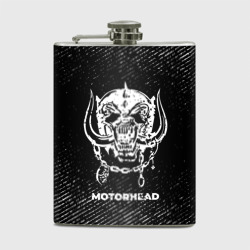 Фляга Motorhead с потертостями на темном фоне