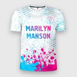 Мужская футболка 3D Slim Marilyn Manson neon gradient style: символ сверху