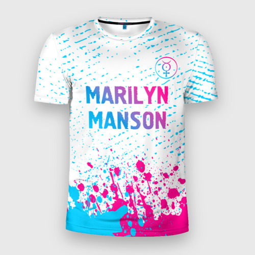 Мужская футболка 3D Slim Marilyn Manson neon gradient style: символ сверху, цвет 3D печать