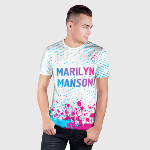 Мужская футболка 3D Slim Marilyn Manson neon gradient style: символ сверху, цвет 3D печать - фото 3