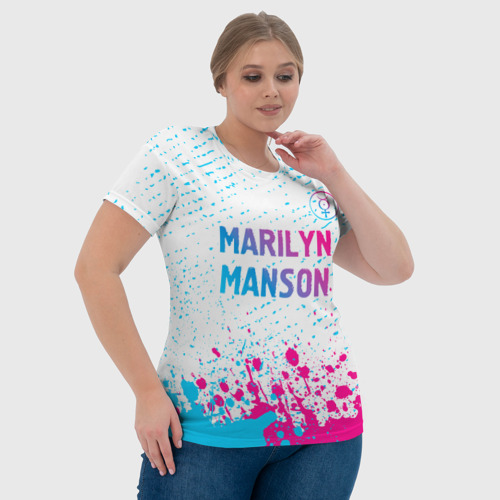 Женская футболка 3D с принтом Marilyn Manson neon gradient style: символ сверху, фото #4
