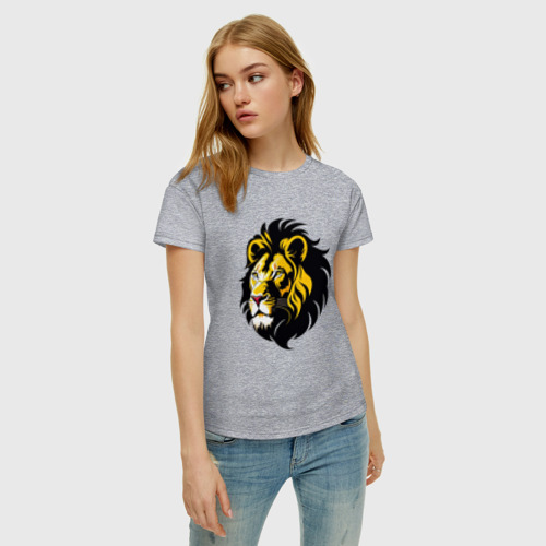 Женская футболка хлопок с принтом Лев гороскоп, фото на моделе #1