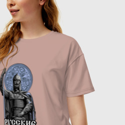 Женская футболка хлопок Oversize Славянский богатырь - Русские не сдаются - фото 2