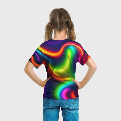 Детская футболка 3D Неоновые радужные разводы, цвет 3D печать - фото 6
