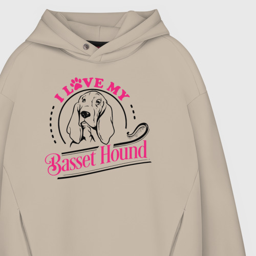 Мужское худи Oversize хлопок I love my basset hound, цвет миндальный - фото 4