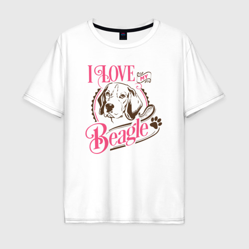 Мужская футболка хлопок Oversize I love my beagle, цвет белый
