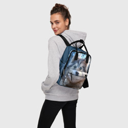 Женский рюкзак 3D Хаски с голубыми глазами в зимнем лесу - фото 2
