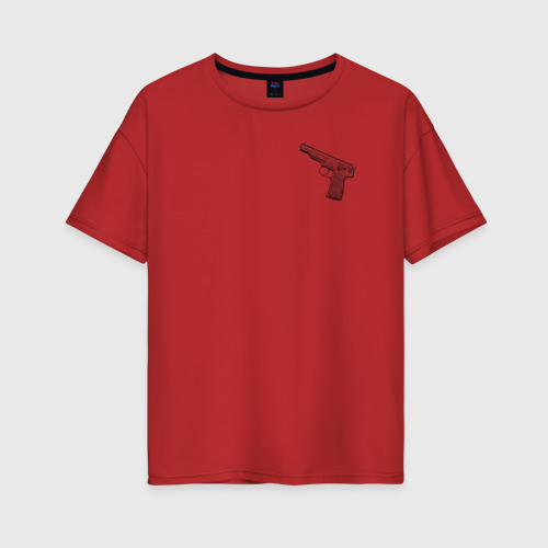 Женская футболка хлопок Oversize с принтом Чертёж АПС Автоматический Пистолет Стечкина, вид спереди #2