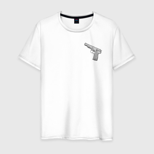 Мужская футболка из хлопка с принтом Чертёж АПС Автоматический Пистолет Стечкина, вид спереди №1