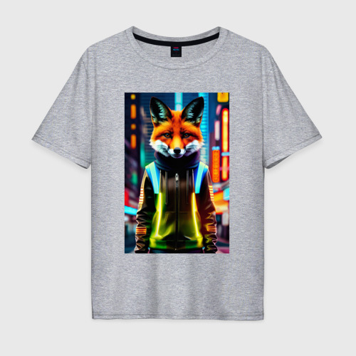 Мужская футболка хлопок Oversize с принтом Модная лисичка в ночном городе, вид спереди #2