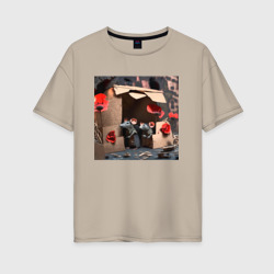 Женская футболка хлопок Oversize Уличный театр - мышки в домике