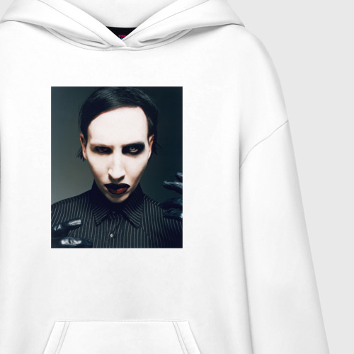 Худи SuperOversize хлопок Marilyn Manson фотопортрет, цвет белый - фото 3