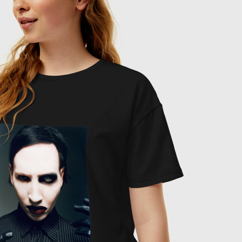 Женская футболка хлопок Oversize Marilyn Manson фотопортрет, цвет черный - фото 3
