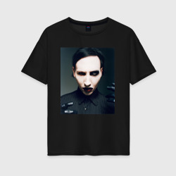 Женская футболка хлопок Oversize Marilyn Manson фотопортрет