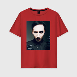 Женская футболка хлопок Oversize Marilyn Manson фотопортрет