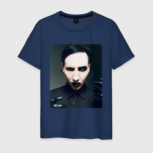 Мужская футболка хлопок Marilyn Manson фотопортрет, цвет темно-синий