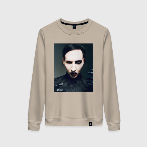Женский свитшот хлопок Marilyn Manson фотопортрет, цвет миндальный