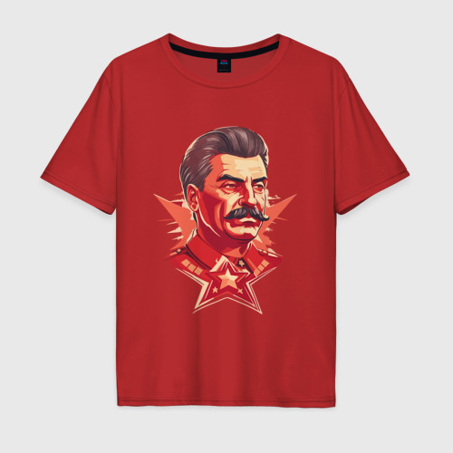 Мужская футболка хлопок Oversize с принтом Граффити Сталин, вид спереди #2