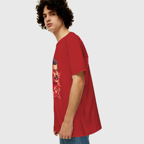 Мужская футболка хлопок Oversize с принтом Граффити Сталин, вид сбоку #3