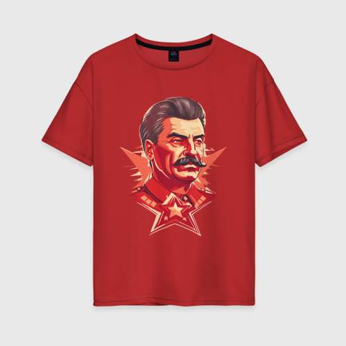 Женская футболка хлопок Oversize Граффити Сталин, цвет красный