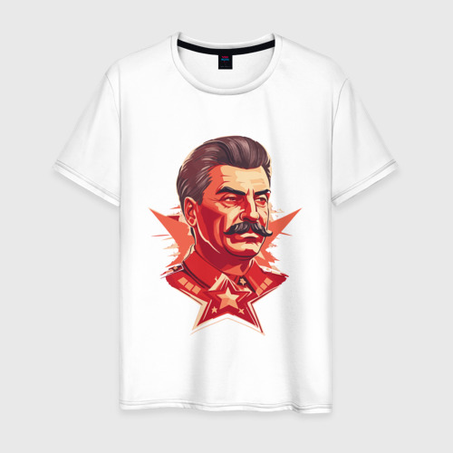 Мужская футболка из хлопка с принтом Граффити Сталин, вид спереди №1