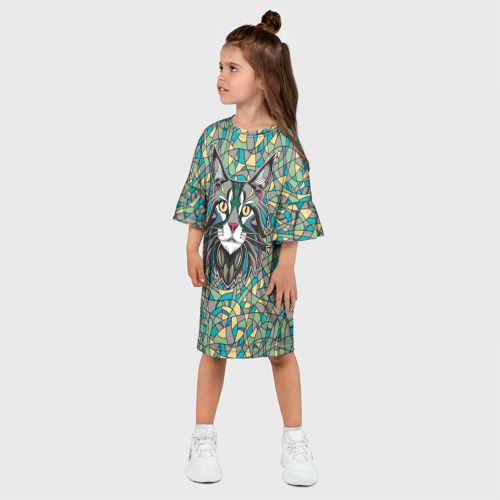 Детское платье 3D Мейн-кун в абстрактном стиле, цвет 3D печать - фото 3