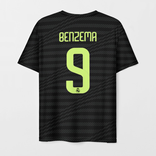Мужская футболка с принтом Карим Бензема Реал Мадрид форма 22-23 третья, вид сзади №1
