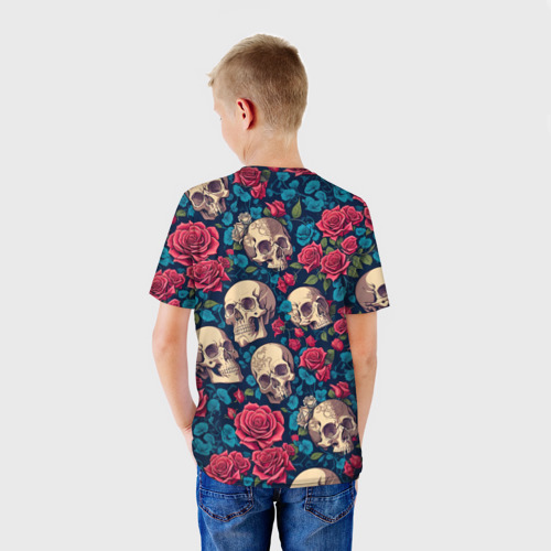 Детская футболка 3D Черепа и красные розы, цвет 3D печать - фото 4