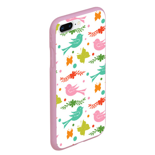 Чехол для iPhone 7Plus/8 Plus матовый Бабочки и птички, цвет розовый - фото 3