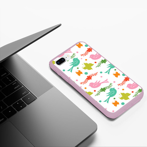 Чехол для iPhone 7Plus/8 Plus матовый Бабочки и птички, цвет розовый - фото 5