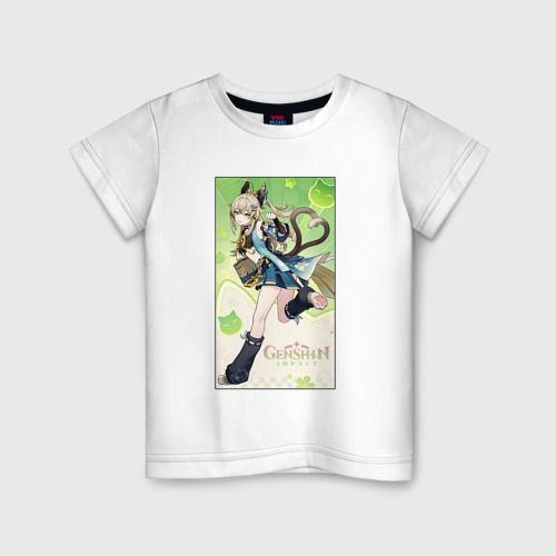 Детская футболка из хлопка с принтом Кирара Геншин Импакт, вид спереди №1
