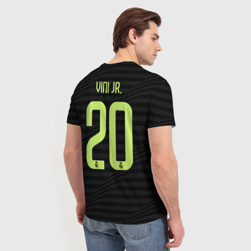 Мужская футболка 3D с принтом Винисиус Жуниор Реал Мадрид форма 22/23 третья, вид сзади #2