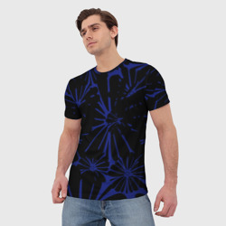 Мужская футболка 3D Абстракция цветы сине-черный - фото 2
