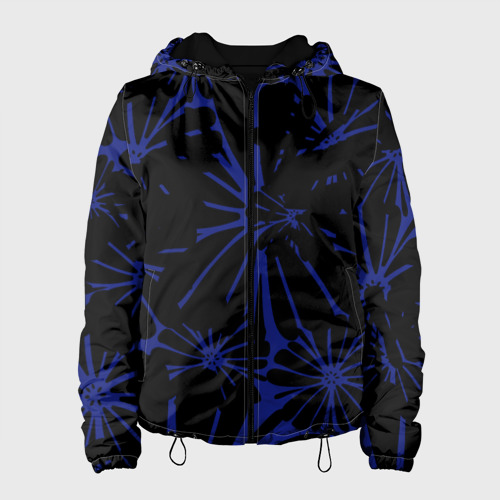 Женская куртка 3D Абстракция цветы сине-черный, цвет черный