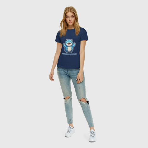 Женская футболка хлопок с принтом Кот-обниматель, вид сбоку #3