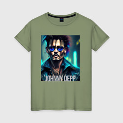 Джонни Депп в стиле Киберпанк - нейросеть – Женская футболка хлопок с принтом купить со скидкой в -20%