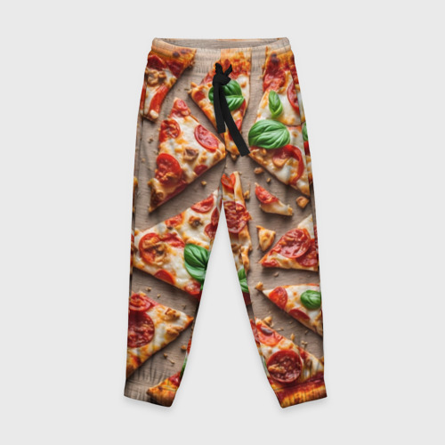 Детские брюки 3D с принтом Аппетитная пицца, вид спереди #2