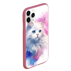 Чехол для iPhone 11 Pro Max матовый Белая кошечка акварель - фото 2