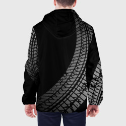 Куртка с принтом Chevrolet tire tracks для мужчины, вид на модели сзади №2. Цвет основы: черный