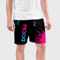 Мужские шорты спортивные Doom - neon gradient: надпись, символ - фото 2