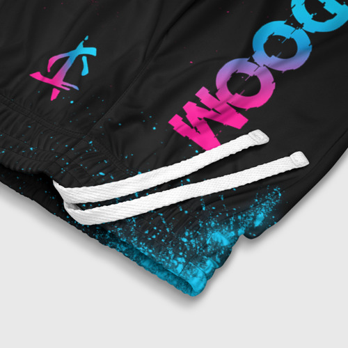 Детские спортивные шорты 3D с принтом Doom - neon gradient: надпись, символ, фото #4
