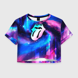 Женская футболка Crop-top 3D Rolling Stones неоновый космос