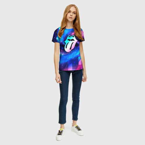 Женская футболка 3D Rolling Stones неоновый космос, цвет 3D печать - фото 5