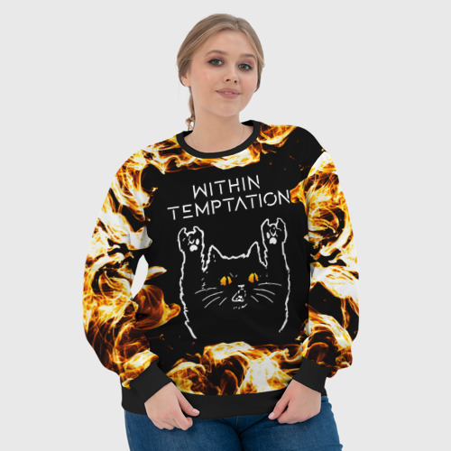 Женский свитшот 3D Within Temptation рок кот и огонь, цвет 3D печать - фото 6