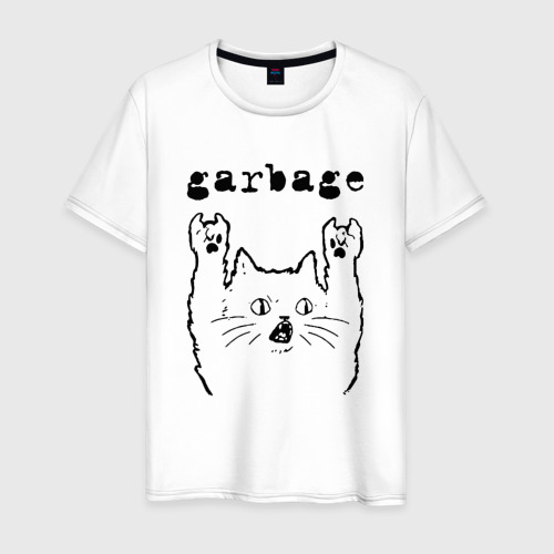Мужская футболка хлопок Garbage - rock cat, цвет белый