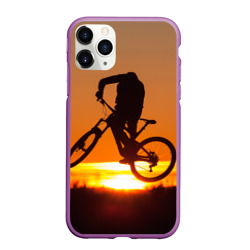 Чехол для iPhone 11 Pro Max матовый Велосипедист на закате