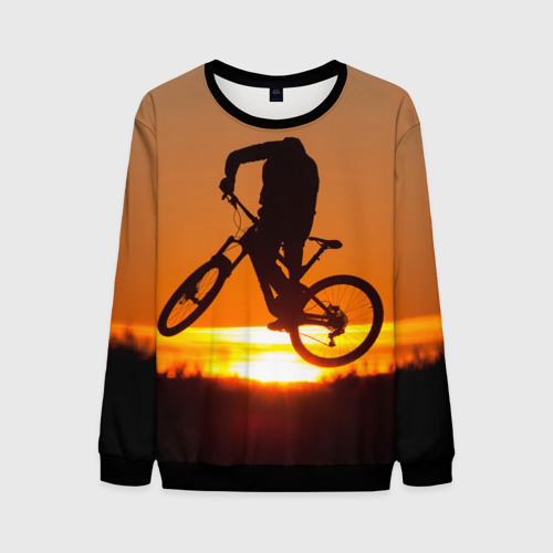 Мужской свитшот 3D Велосипедист на закате, цвет черный