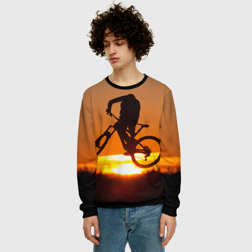 Мужской свитшот 3D Велосипедист на закате, цвет черный - фото 3