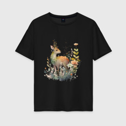 Женская футболка хлопок Oversize Акварельный милый олень